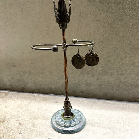 Vintage Handmade Thin Copper Discs Drop Pierced Earrings - Picture 4 of 4